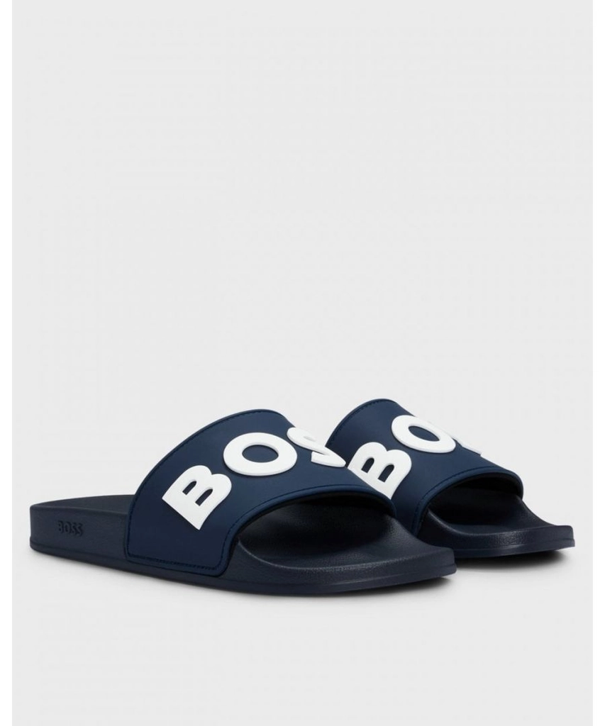 Hugo Boss Kirk Mens Italian-Made Slides with Raised Logo NOS - Dark Blue - Size UK 11